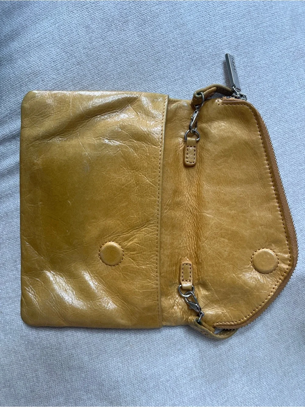 HOBO Leather Wristlet Clutch in Mustard Yellow